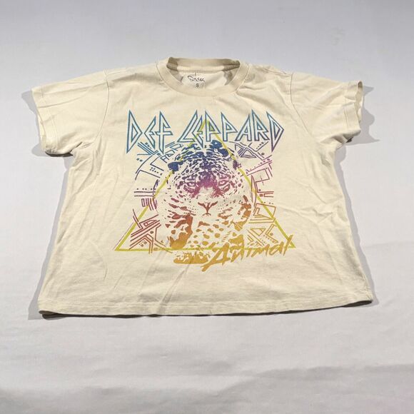 Def Leppard x Chaser Ivory Graphic Print Band Tee Short Sleeve Crew T-shirt Sz S - Picture 1 of 9